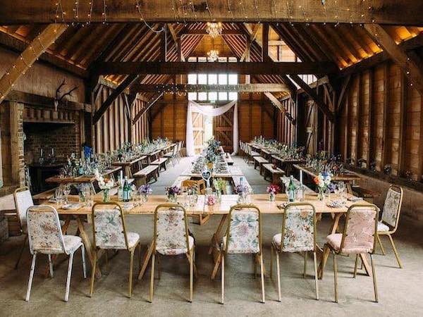 Inside the main barn at the Yoghurt Rooms, a wedding venue, East Grinstead, West Sussex